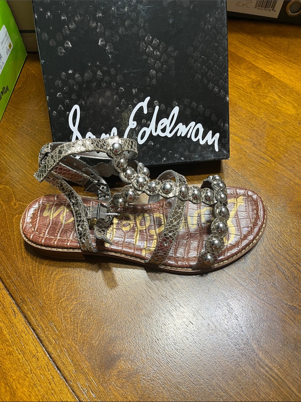 Sam Edelman Silver Snake-Print Beaded Gladiator Sandal